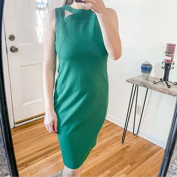 AKRIS Cutout Neckline Sheath Dress Green 6 - Picture 1 of 8